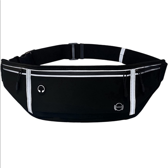 NEW! Running Belt Slim Fit Three Bounce-free Zip Pockets Reflective Black - Picture 1 of 12
